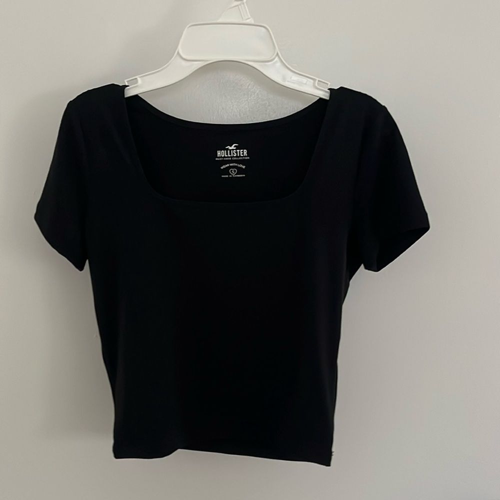Black Cropped Square Neck Tee Hollister